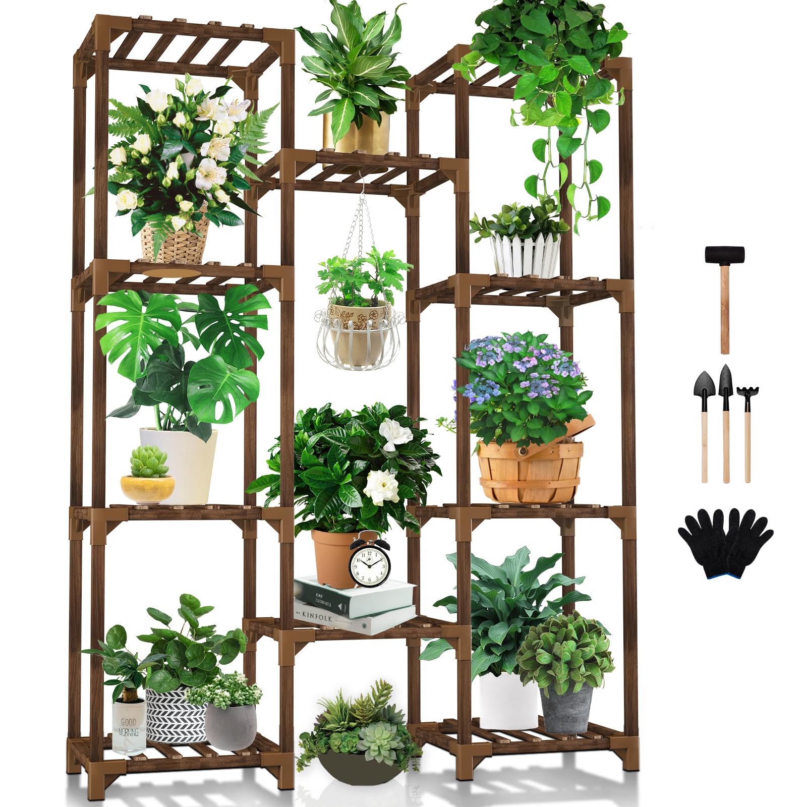 Uneedem Plant Stand 10 Tiered Wood Rack front view