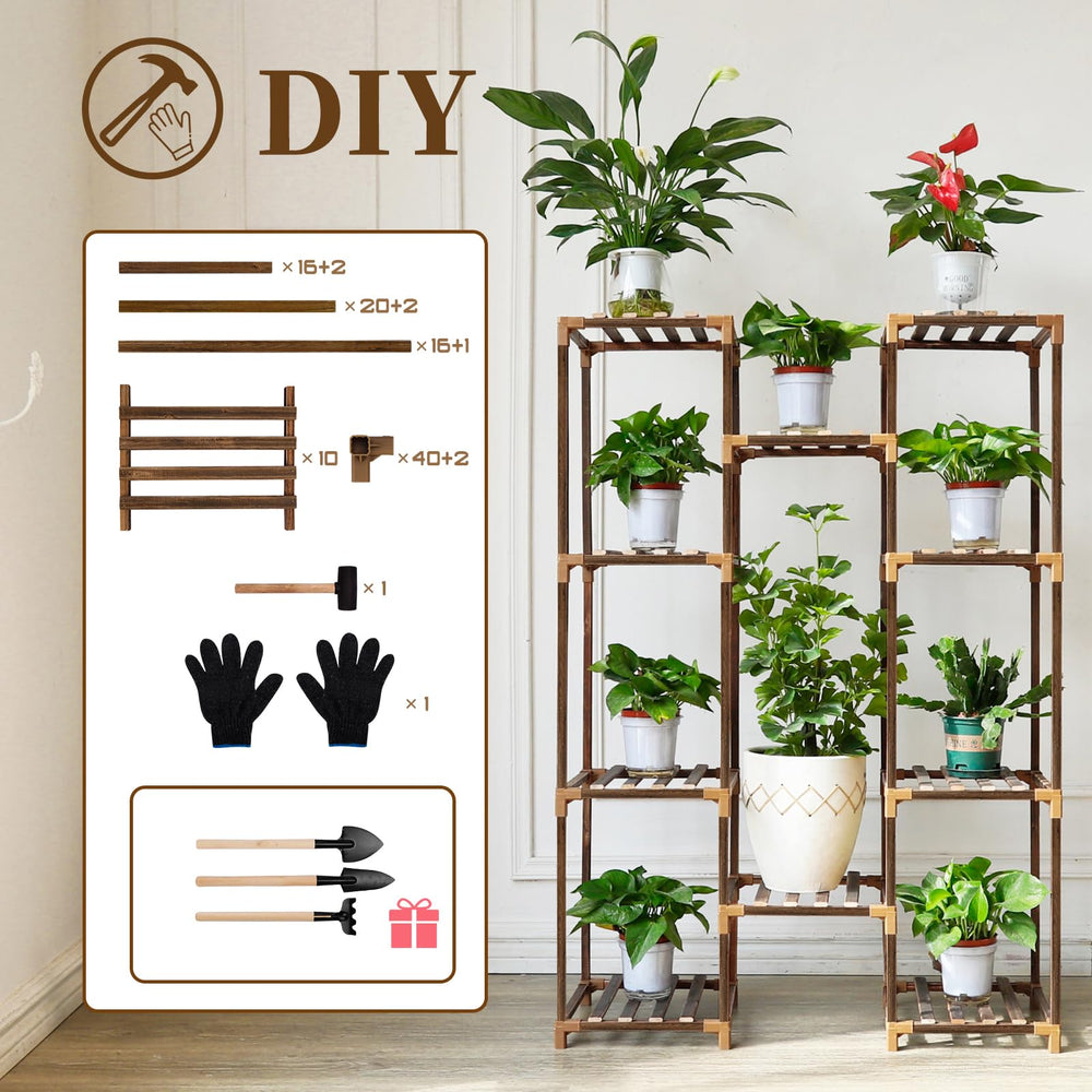 Uneedem Plant Stand 10 Tiered Wood Rack in outdoor setting