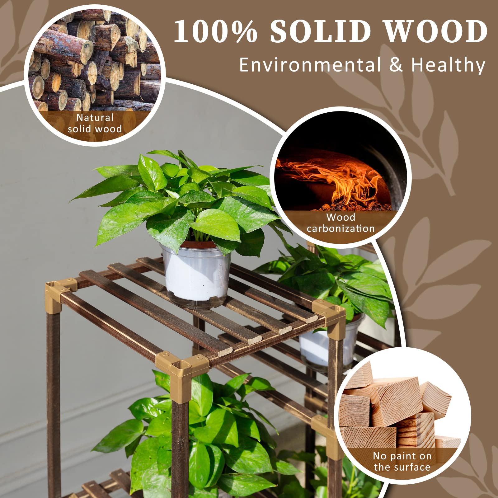 Uneedem Plant Stand 10 Tiered Wood Rack side view