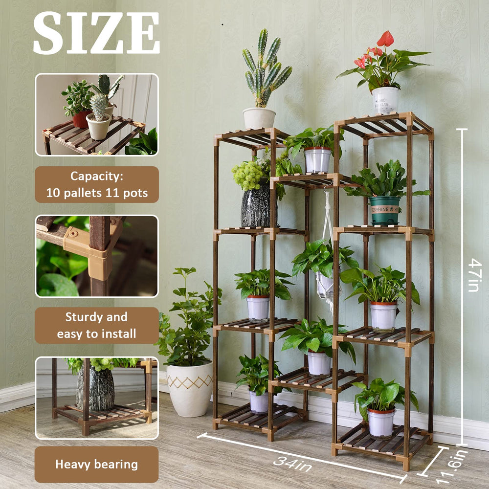 Uneedem Plant Stand 10 Tiered Wood Rack with plants