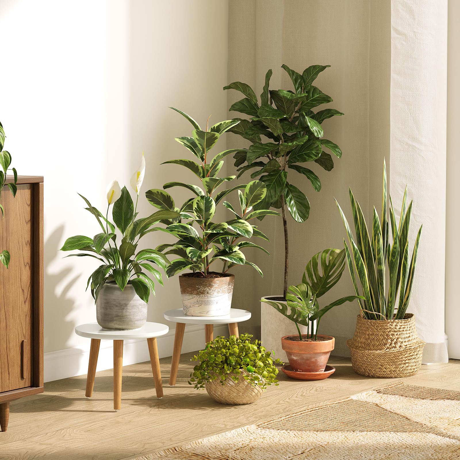 Uneedem Plant Stand Indoor side view with flower pot