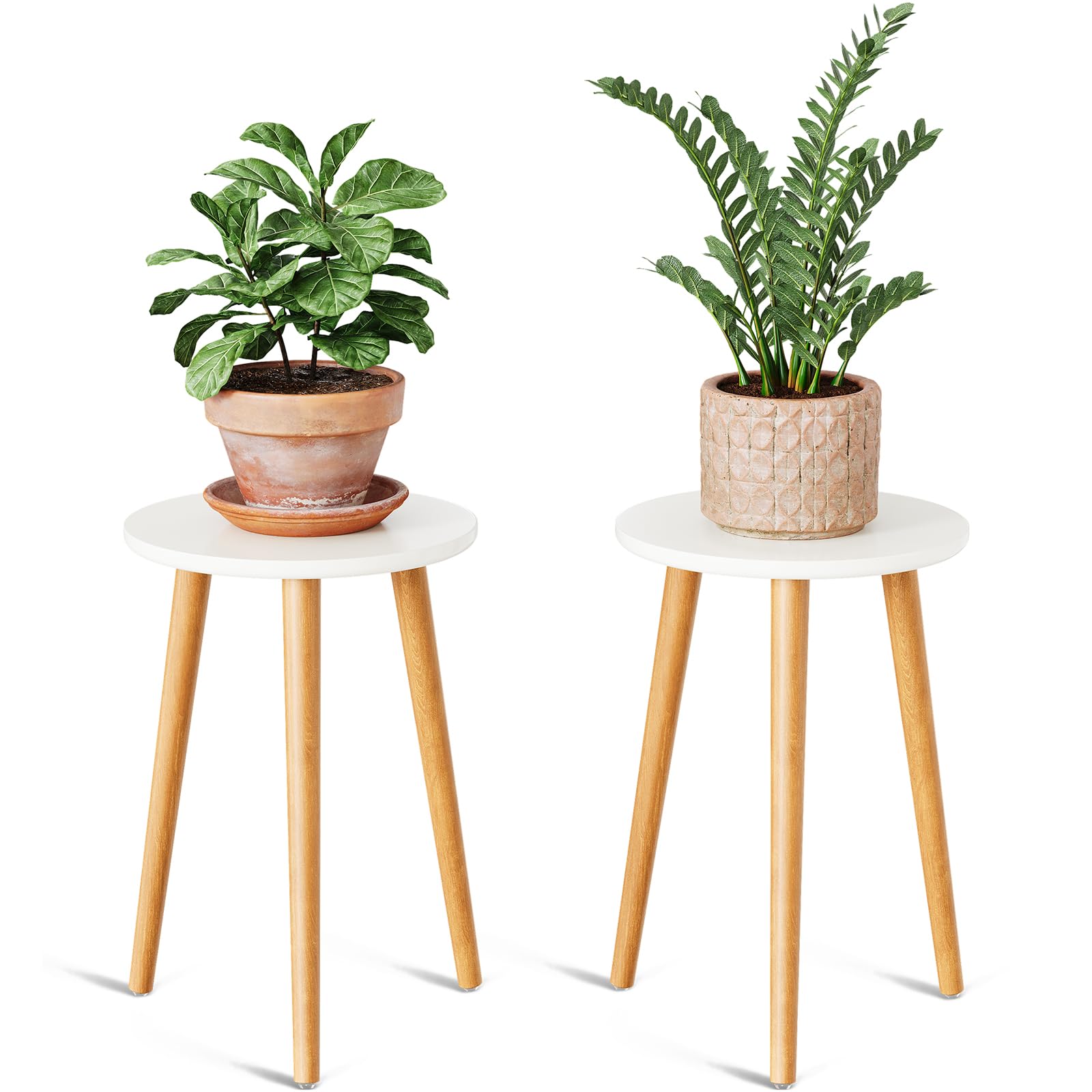 Uneedem Wood Mid Century Plant Stand with decorative items