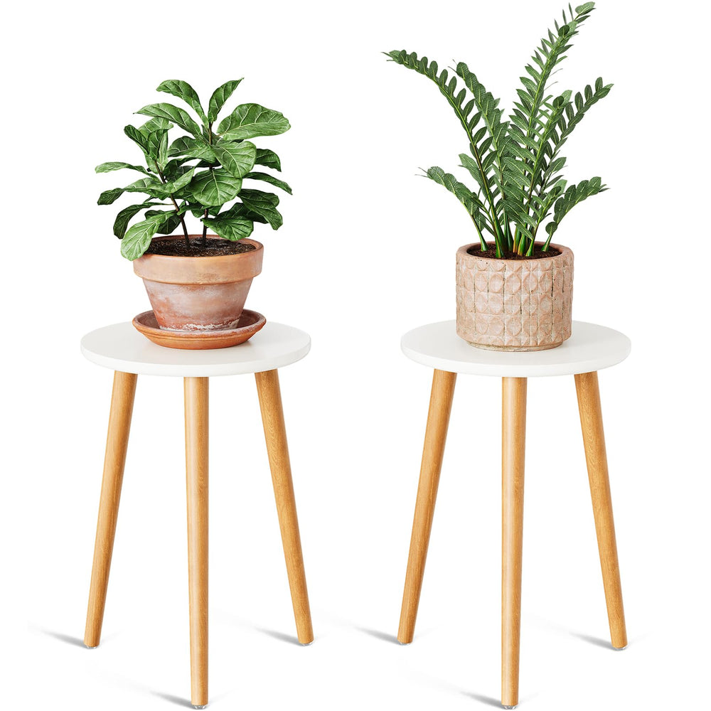 Uneedem Wood Mid Century Plant Stand with decorative items