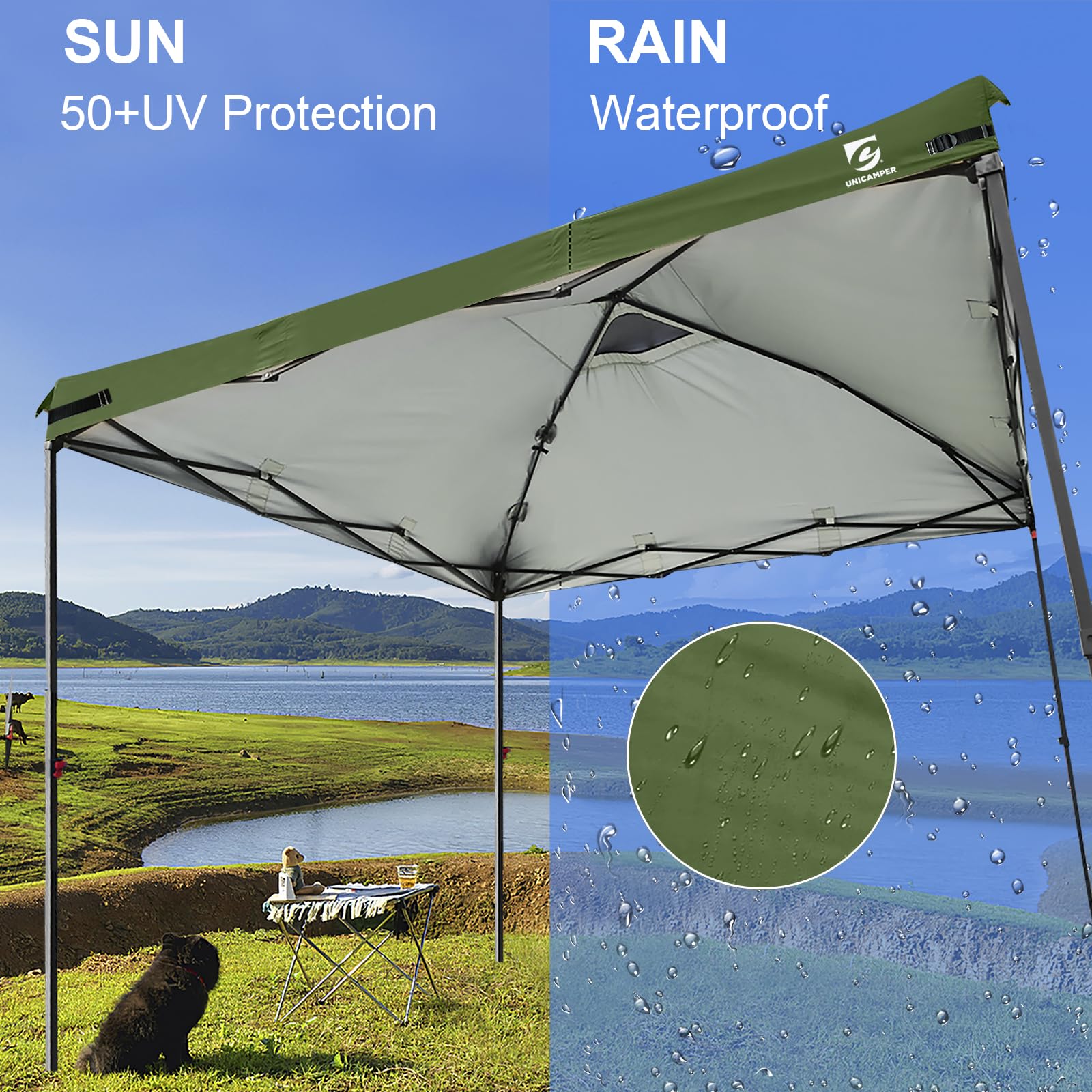 UNICAMPER 10x10 canopy top set up at an outdoor event