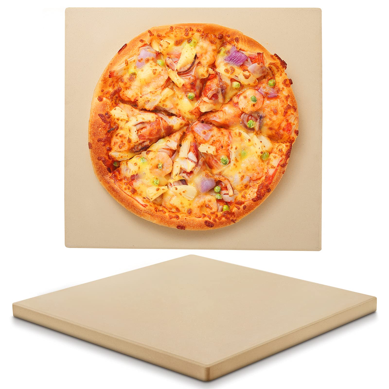 Unicook 15 x 15 Inch Cordierite Pizza Stone front view