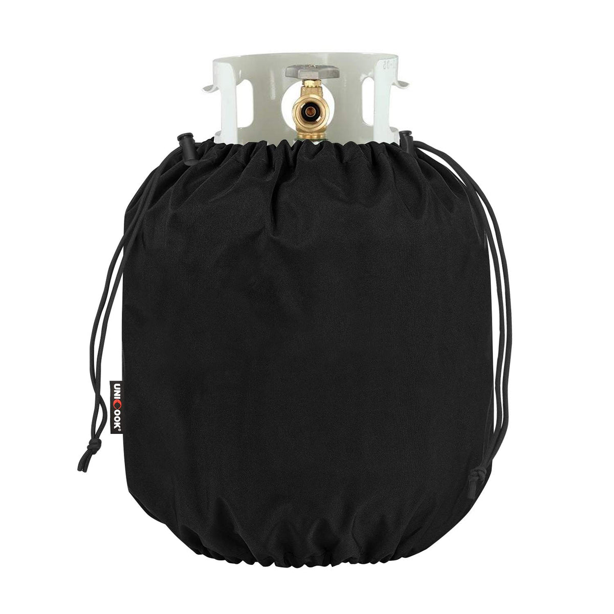 Unicook 20 lb propane tank cover front view, black polyester