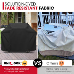 Unicook 58 Inch Grill Cover on a grill outdoors