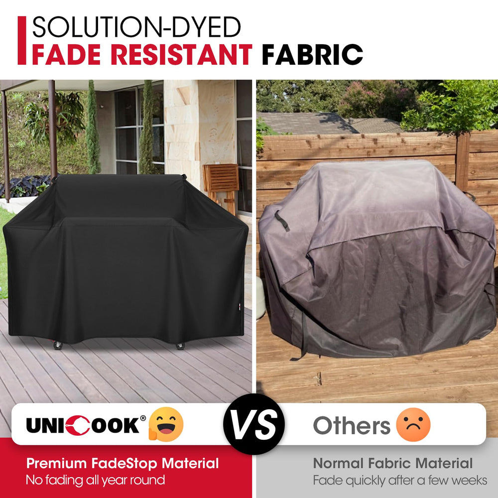 Unicook Grill Cover displayed on a 4-burner grill
