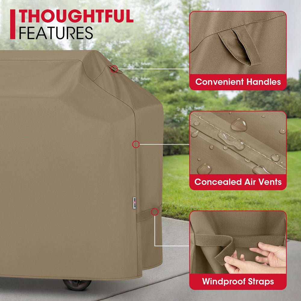 Unicook grill cover showing fabric handles for easy installation