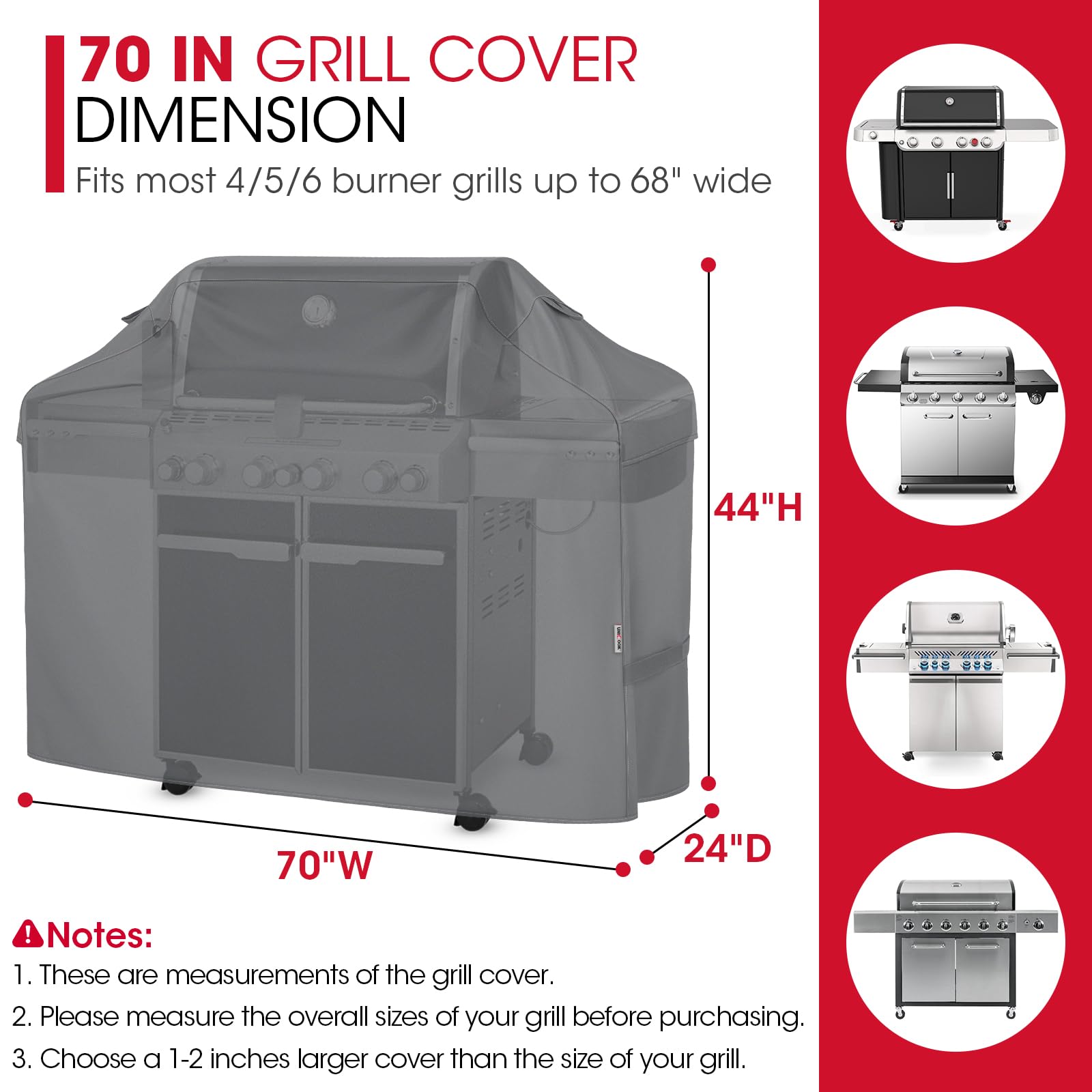 Unicook grill cover with fastening straps attached to a grill