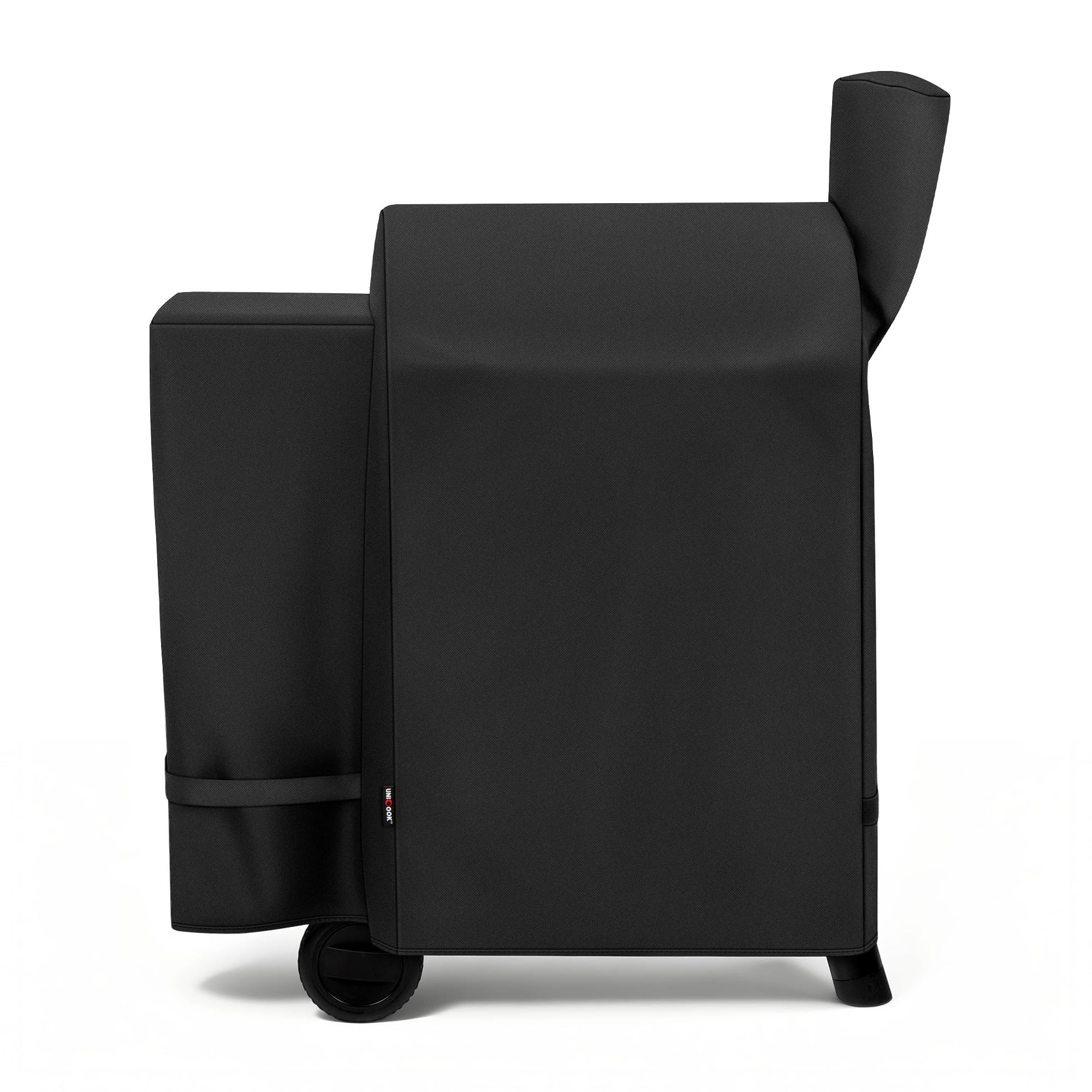 Unicook Pellet Smoker Grill Cover front view, black fabric