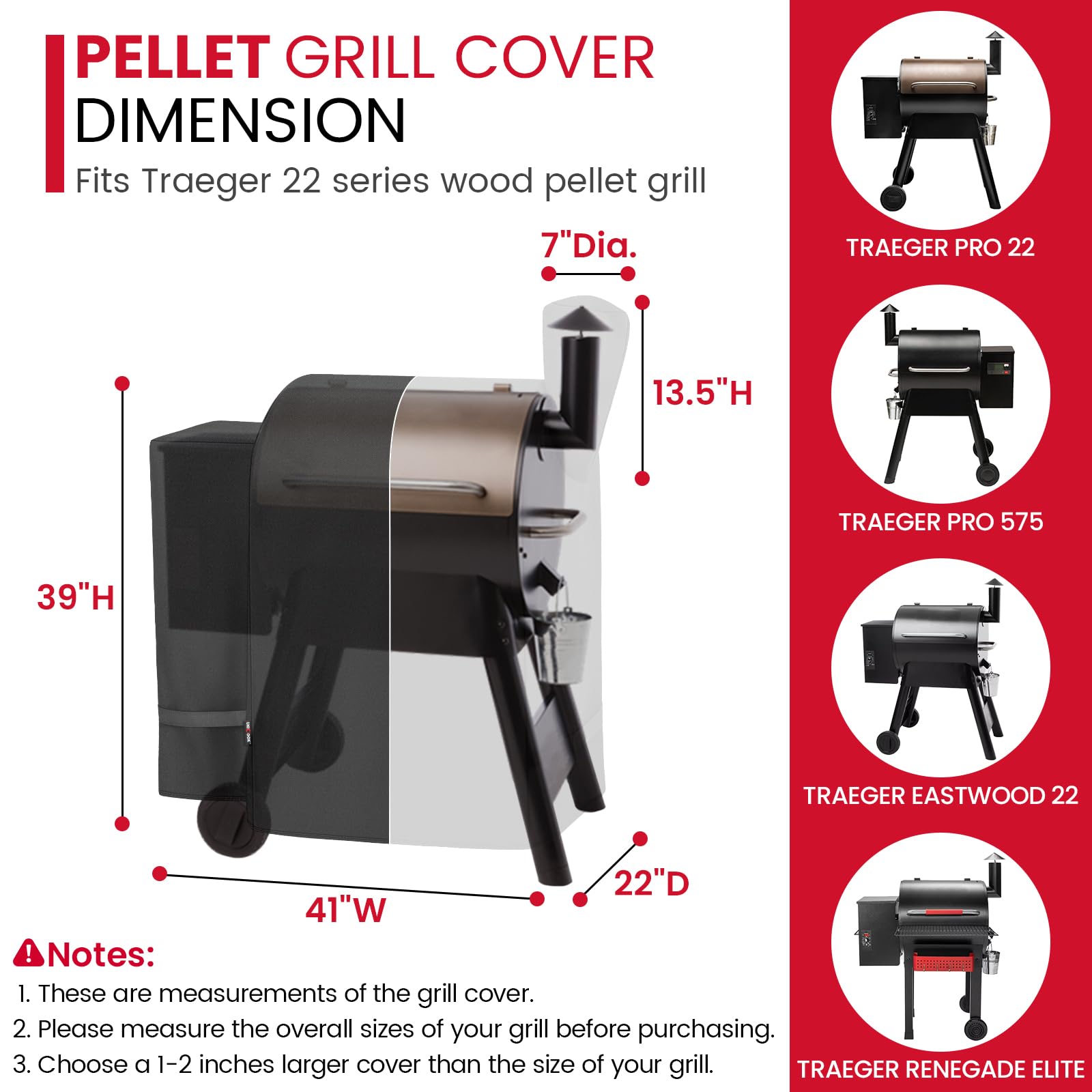 Unicook Pellet Smoker Grill Cover side view with adjustable straps