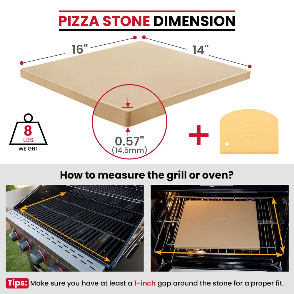 Unicook pizza stone on grill with pizza