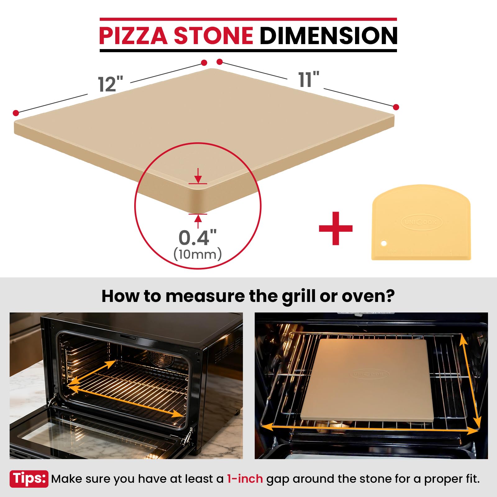 Unicook Pizza Stone with dough scraper included