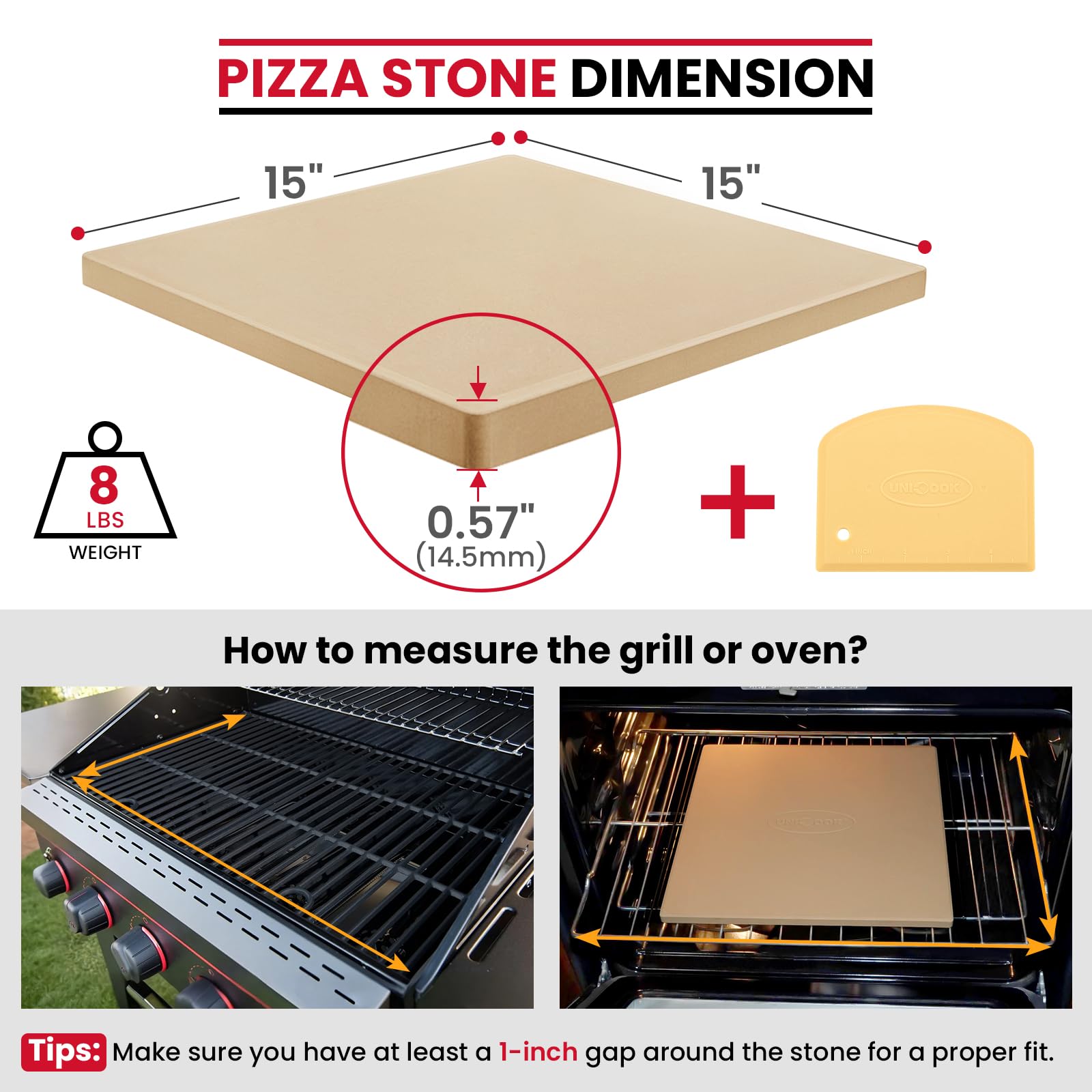 Unicook pizza stone with plastic scraper included
