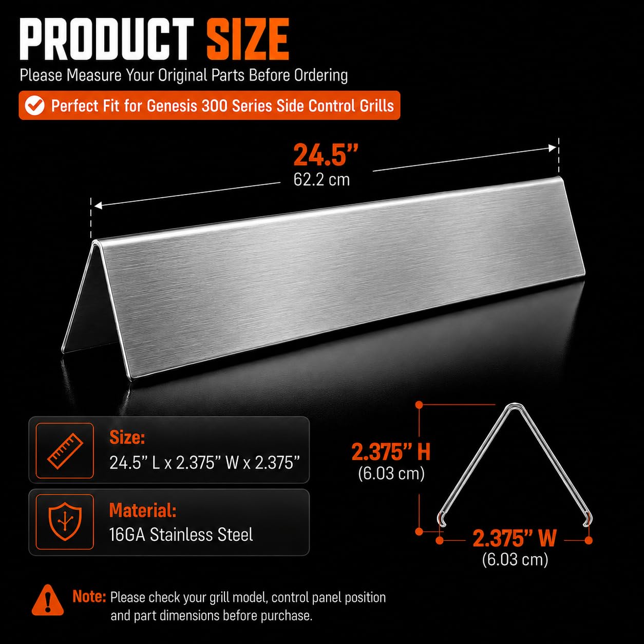 Uniflasy flavorizer bars showing stainless steel construction