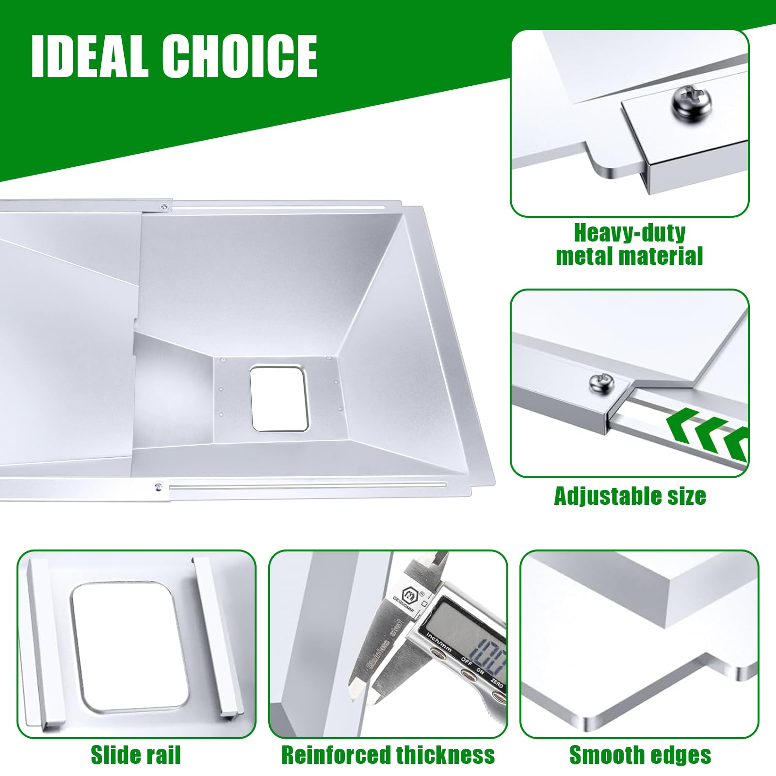 Uniflasy Grease Tray dimensions showing adjustable length