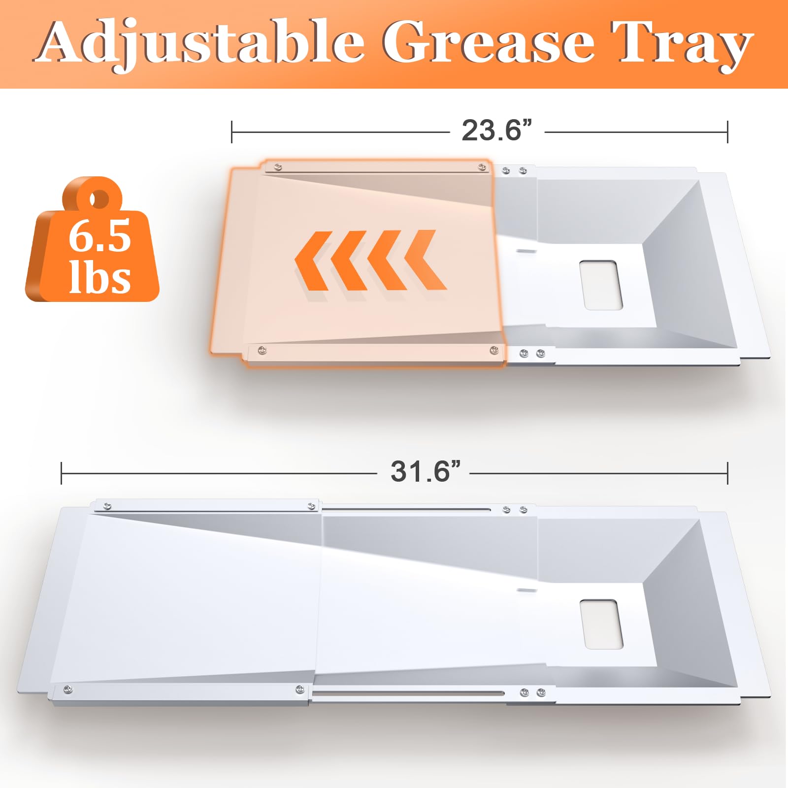 Uniflasy grease tray displaying adjustable length mechanism