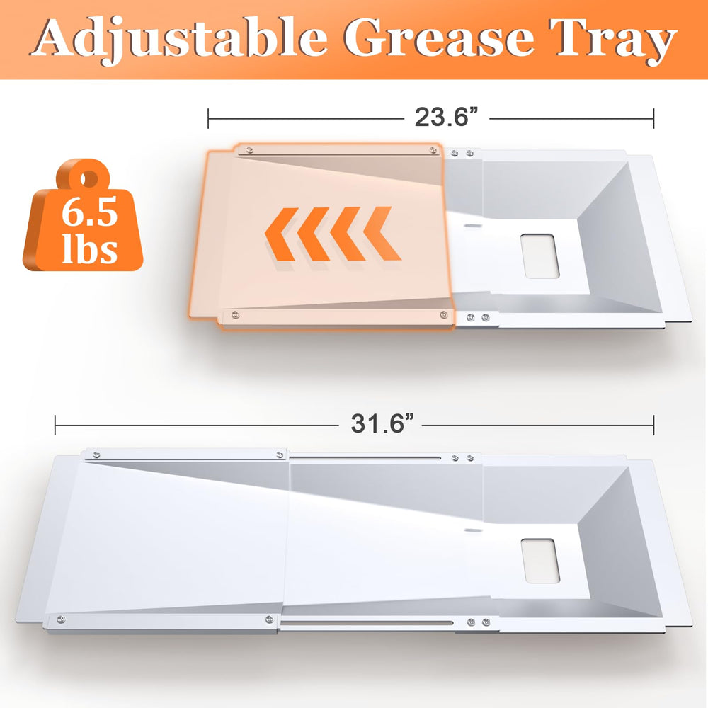 Uniflasy grease tray displaying adjustable length mechanism