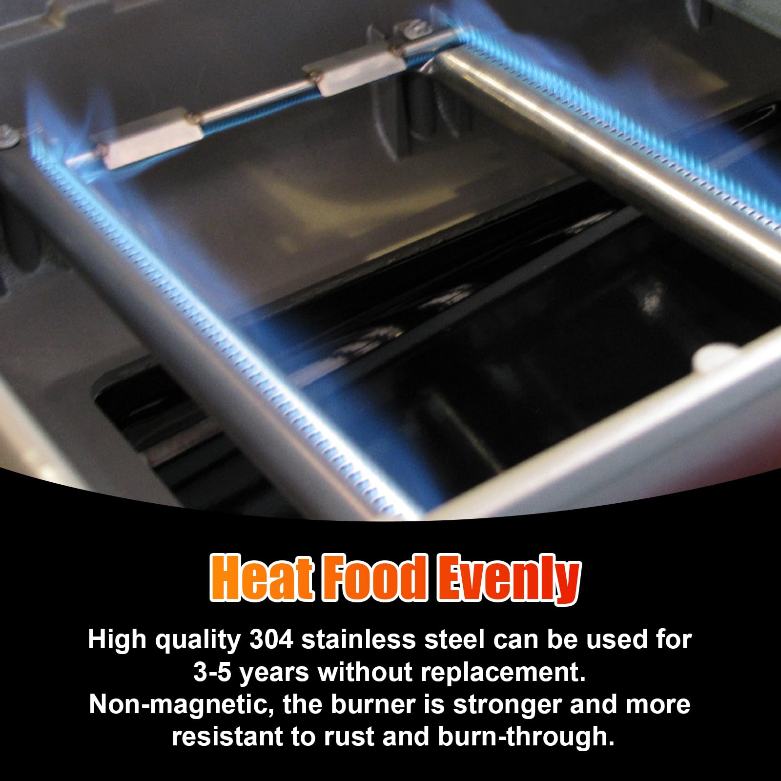 Uniflasy Grill Burner Tubes close-up, food grade stainless steel