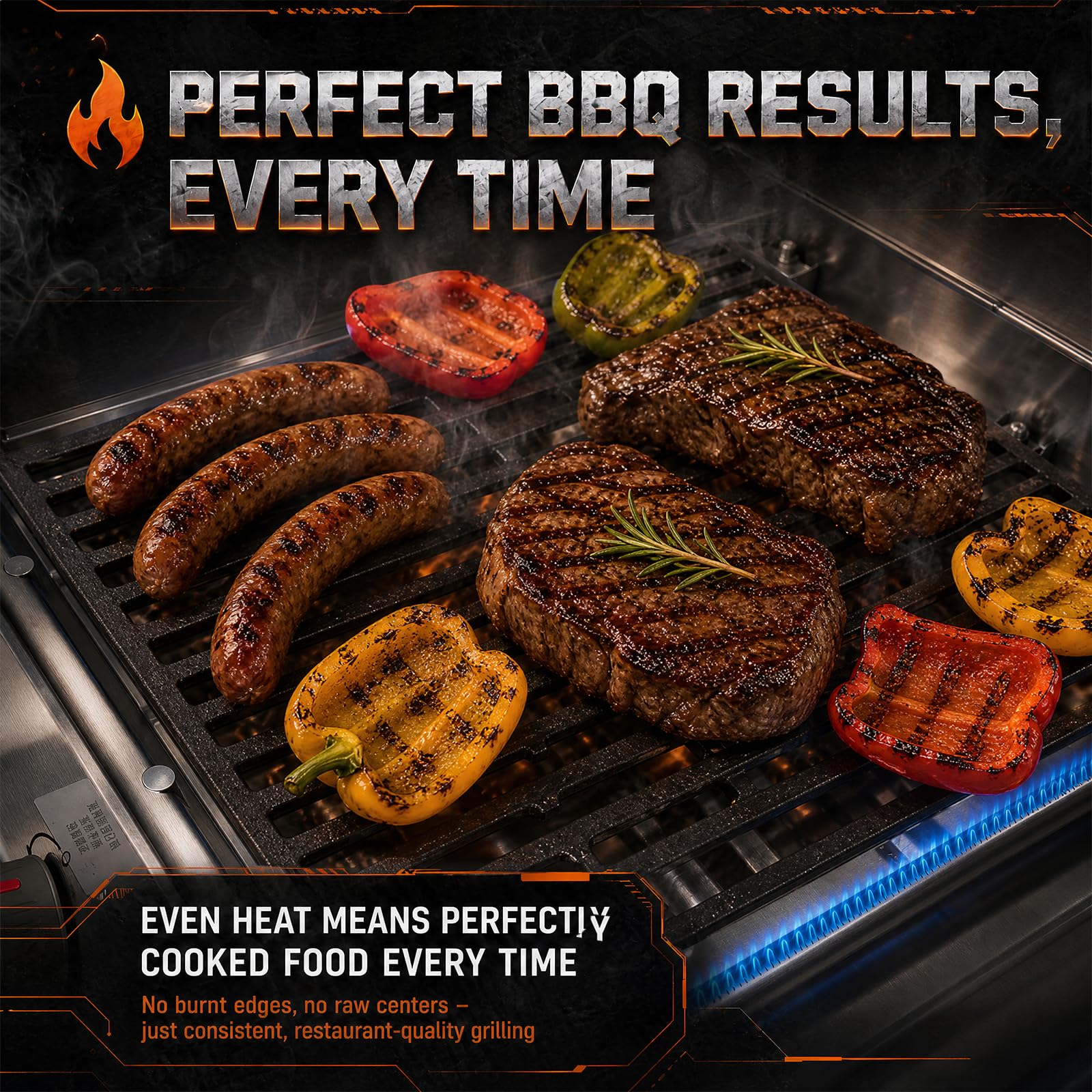 Uniflasy Grill Burner Tubes on a grill with flames