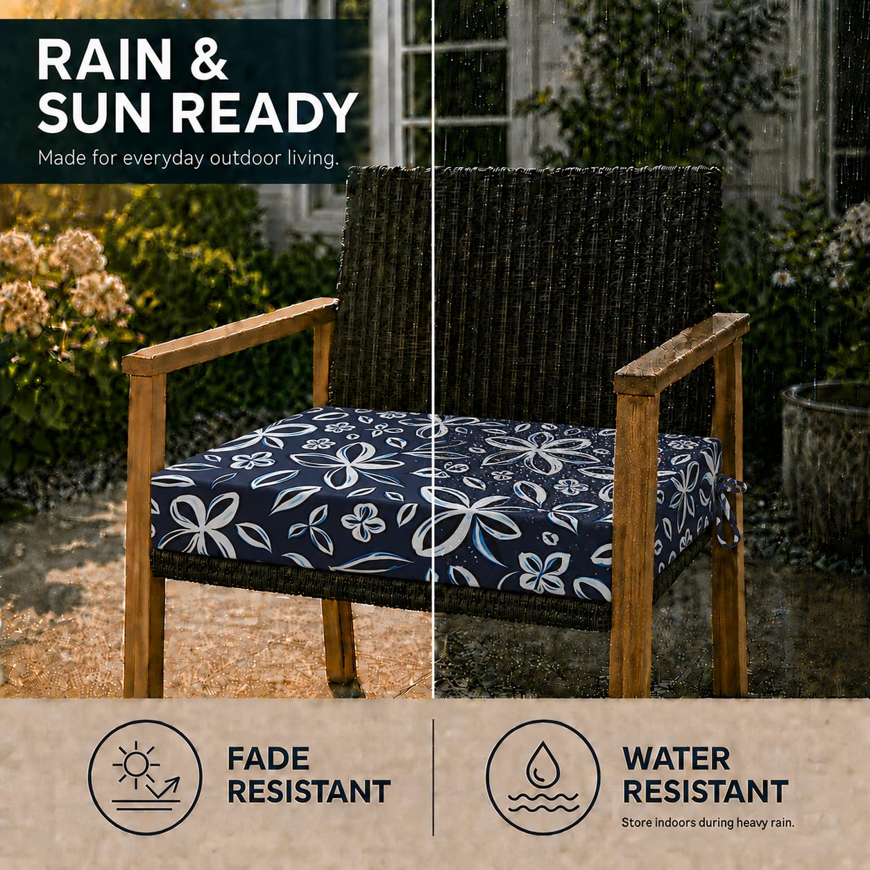 UNIKOME Outdoor Chair Cushion Navy/White close-up of fabric