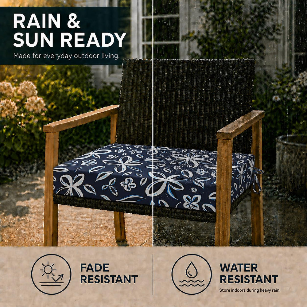 UNIKOME Outdoor Chair Cushion Navy/White close-up of fabric