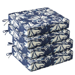 UNIKOME Outdoor Chair Cushion Set of 4, Blue-White Flower front view