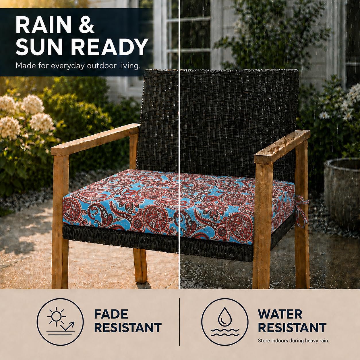 UNIKOME outdoor chair cushion showing water-resistant fabric