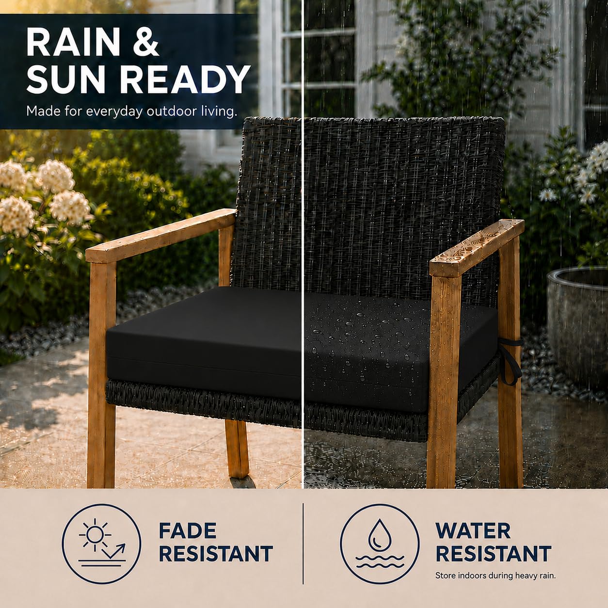 UNIKOME Outdoor Chair Cushions Pack of 4, 19"x19"x3", Black
