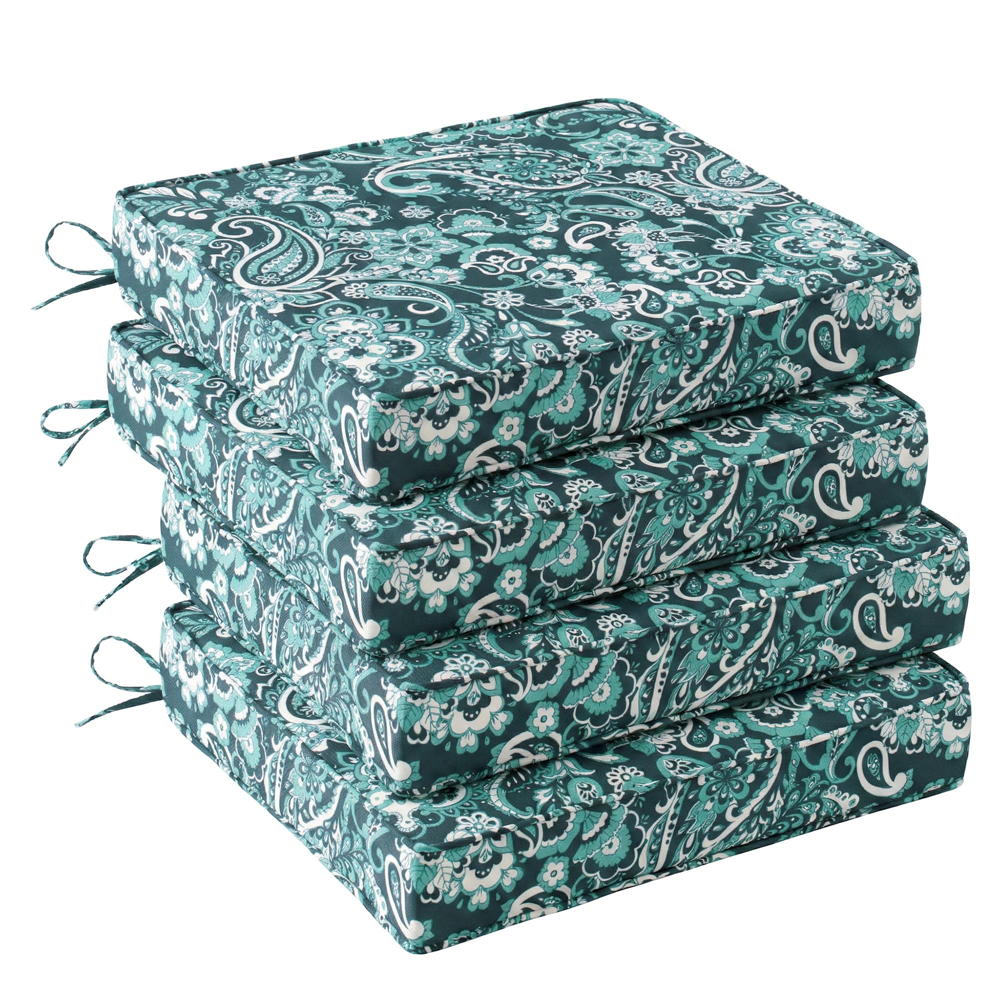 UNIKOME Outdoor Chair Cushions set of 4 in Boho Teal Paisley