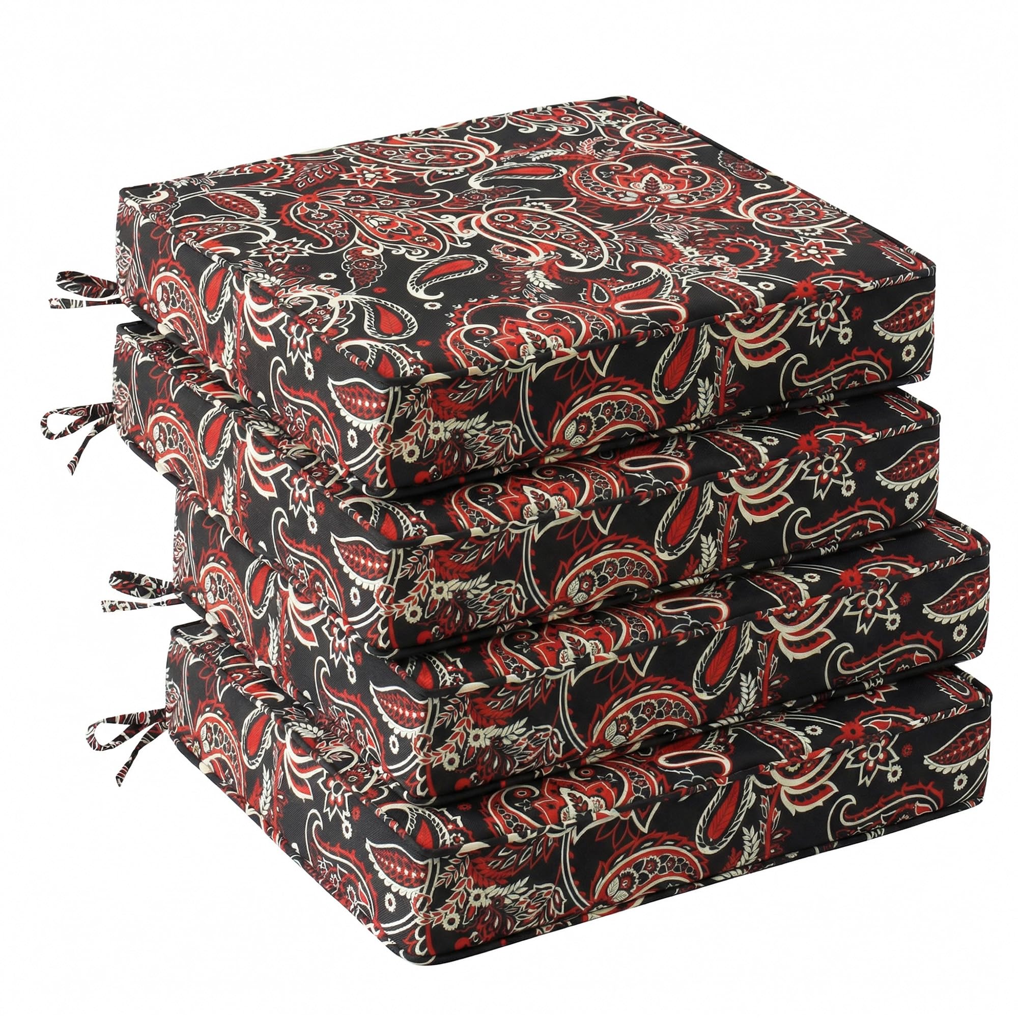 UNIKOME Outdoor Chair Cushions Set of 4 Red Paisley Floral front view