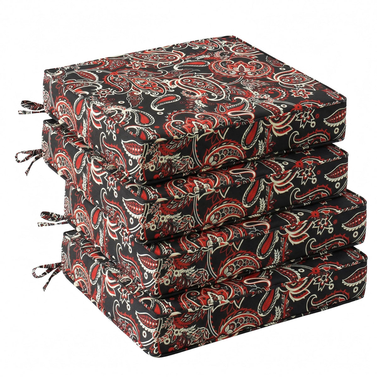 UNIKOME Outdoor Chair Cushions Set of 4 Red Paisley Floral front view