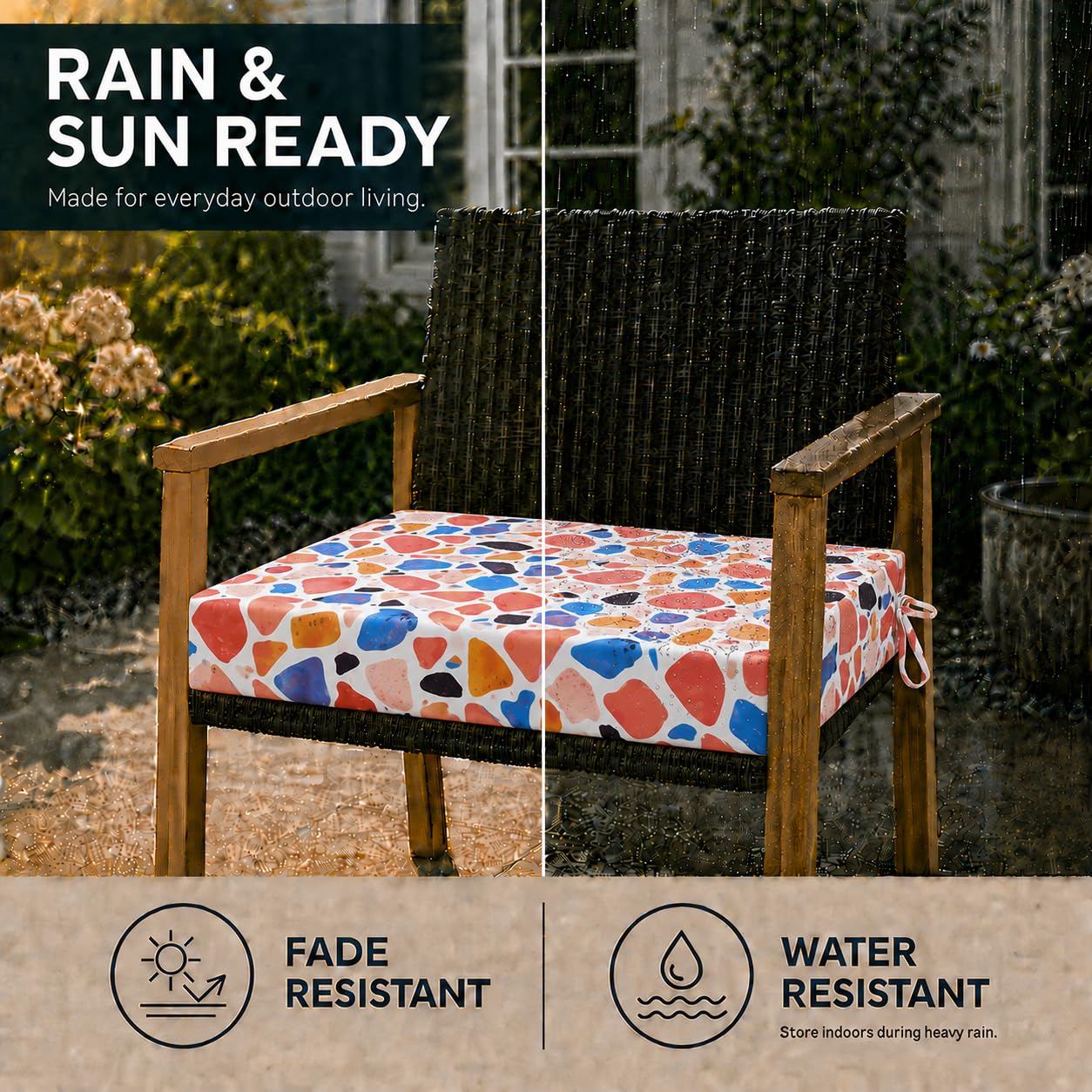 UNIKOME Outdoor Chair Cushions showing slip-resistant straps