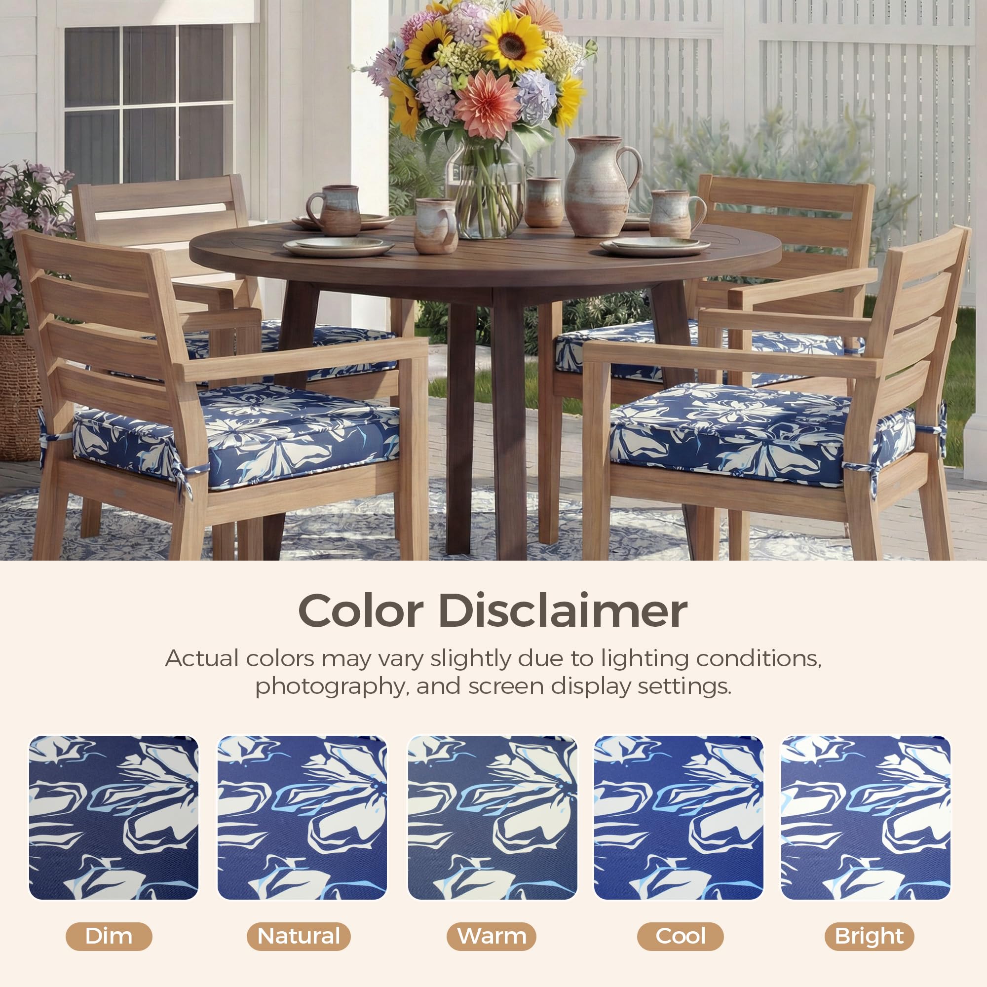 UNIKOME Outdoor Chair Cushions with attached ties for secure fit