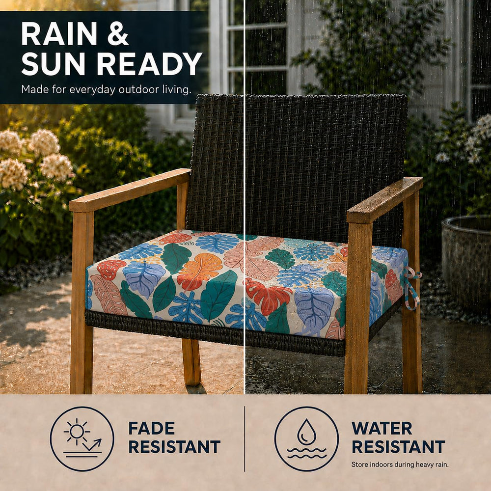 UNIKOME outdoor cushions laid out on a garden table
