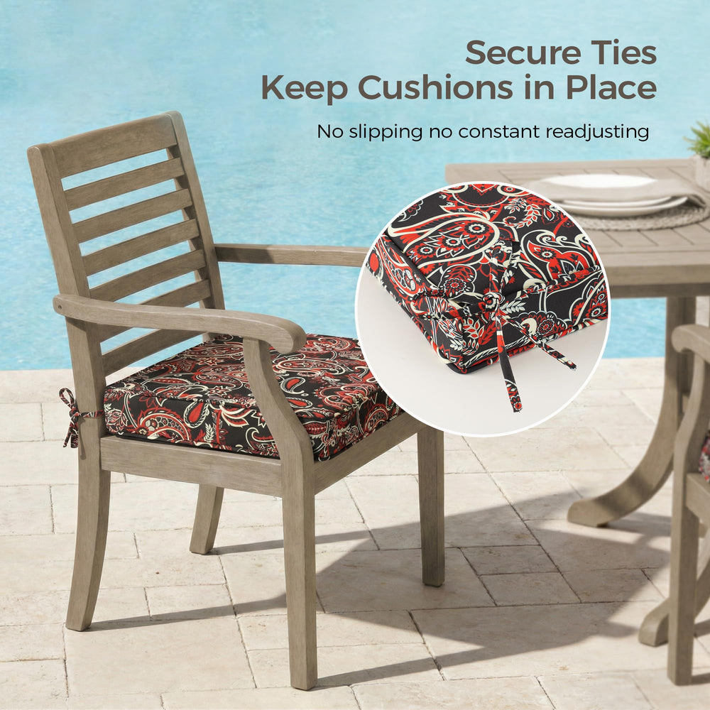 UNIKOME Red Paisley Floral cushions on outdoor furniture