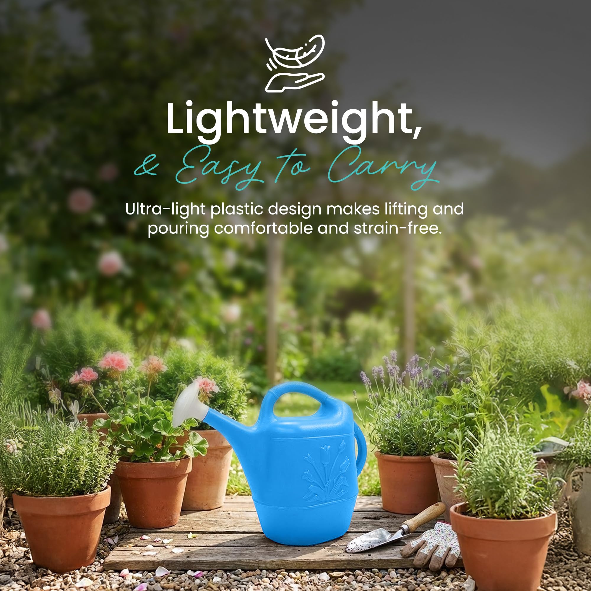 Union 2 Gallon Watering Can Caribbean Blue in garden