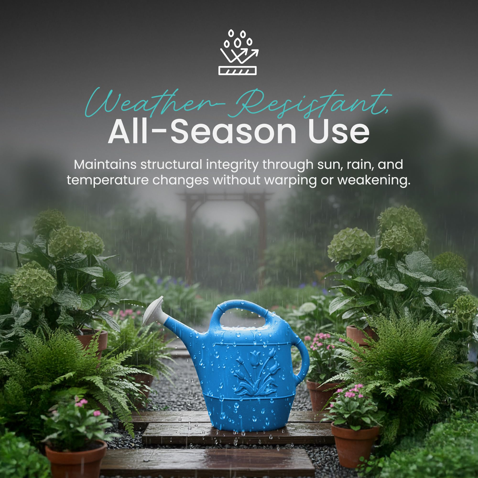 Union 2 Gallon Watering Can Caribbean Blue with plants