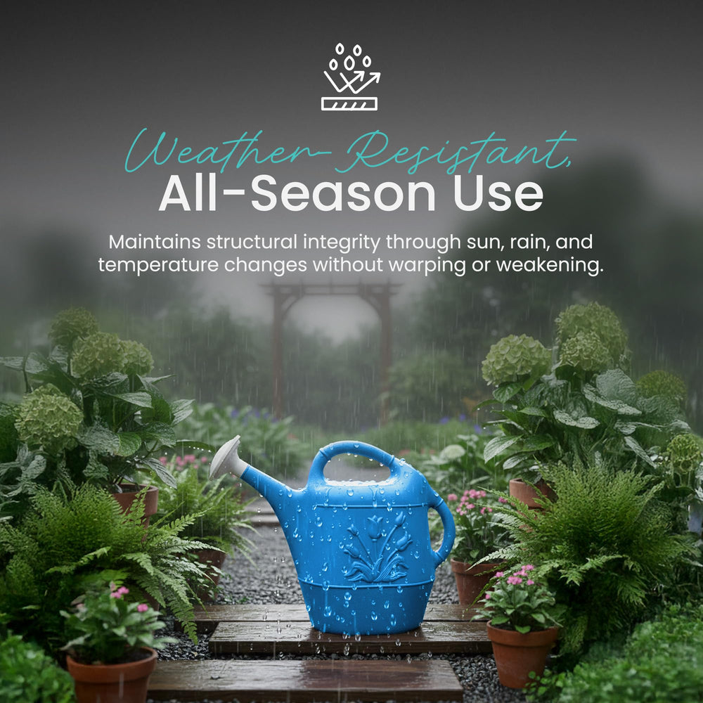 Union 2 Gallon Watering Can Caribbean Blue with plants