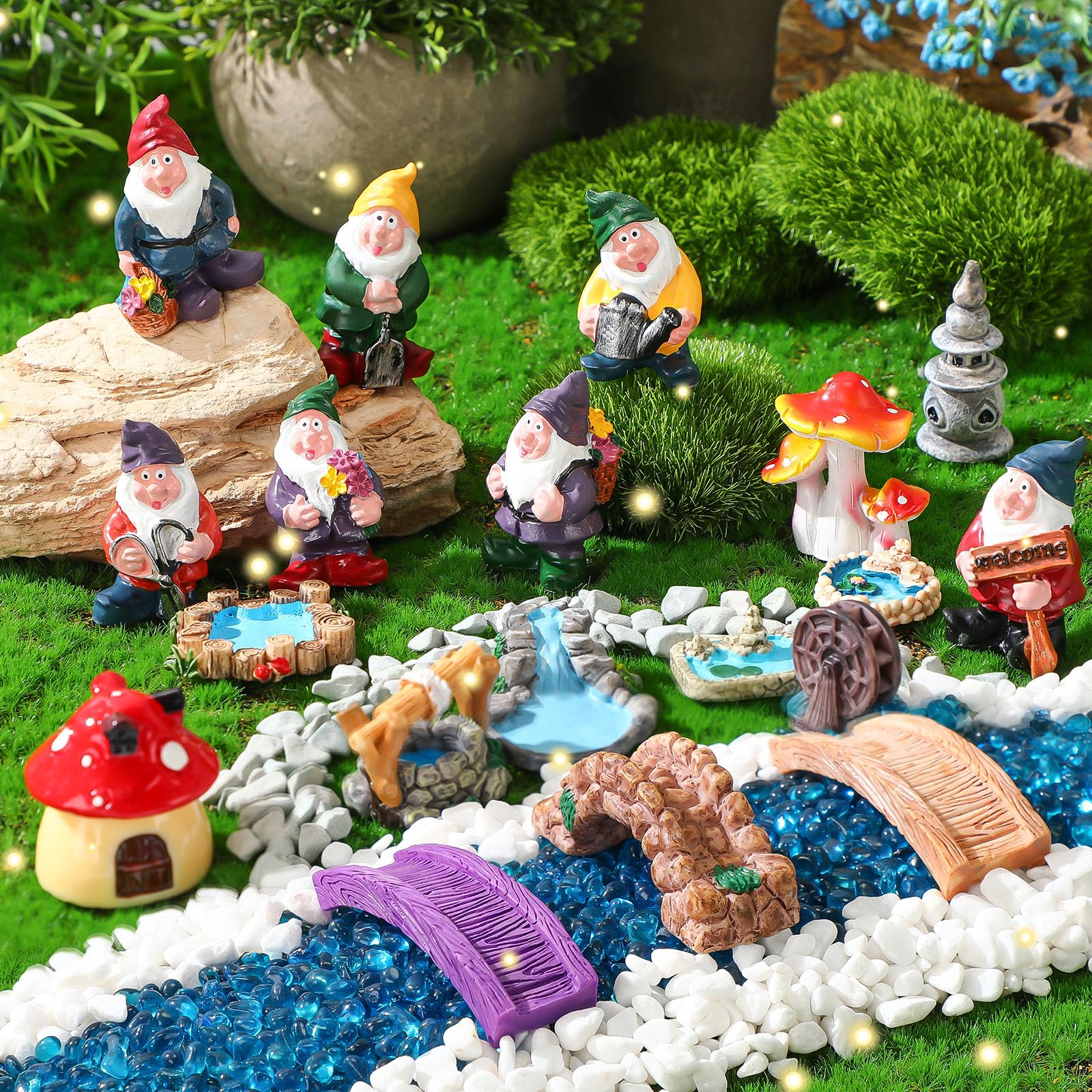 Unittype 19 Pcs Gnome Garden Accessories set including miniatures and decorations