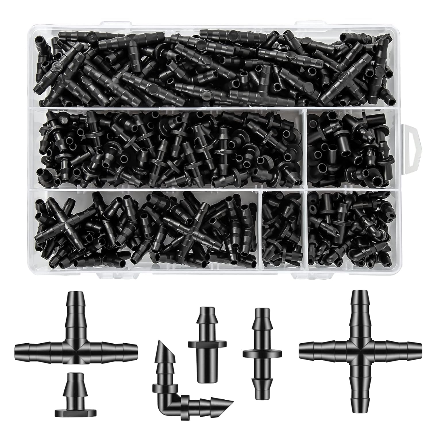 Unoutur 600 Pcs Drip Irrigation Fittings Kit with clear plastic box