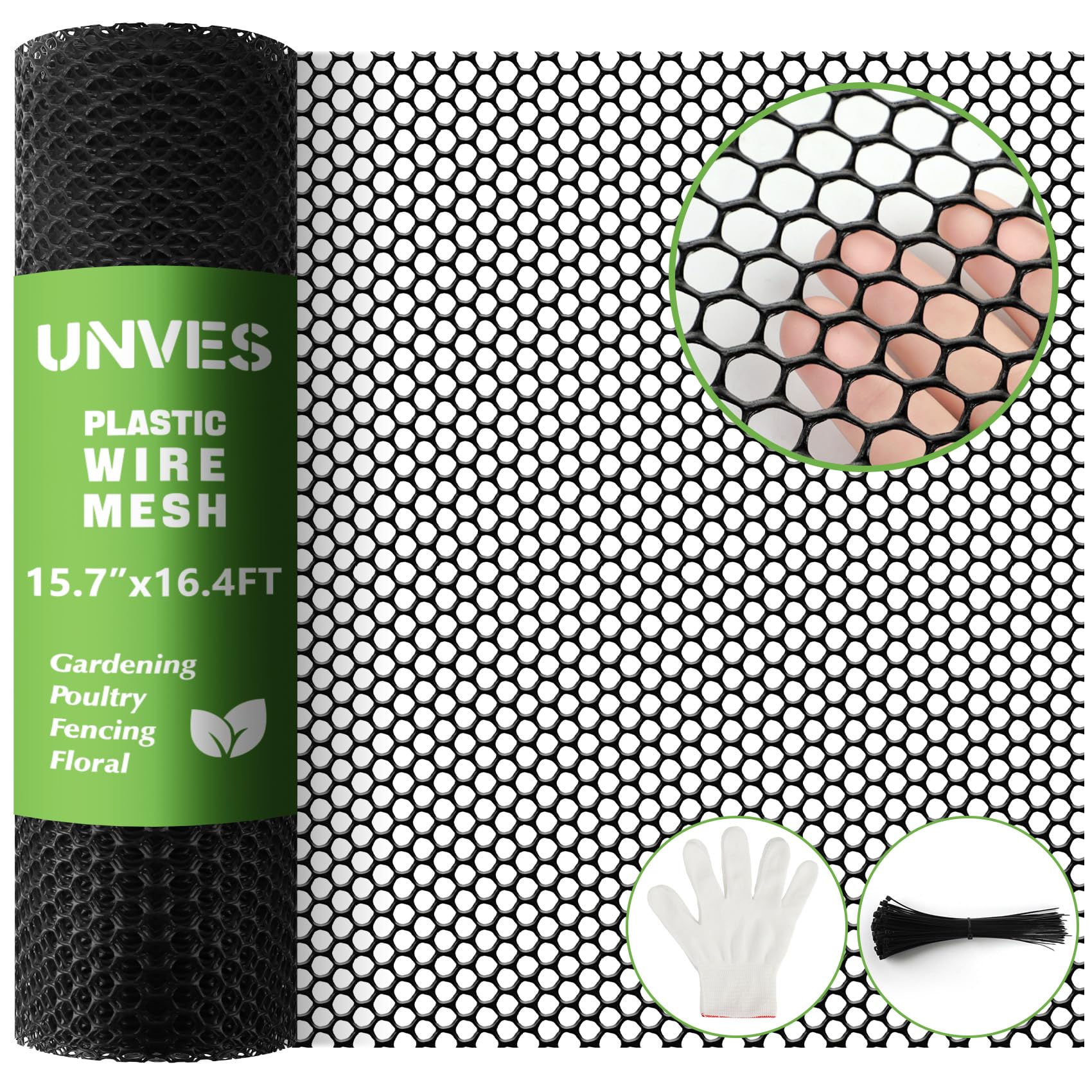 Unves Chicken Wire Plastic Mesh roll black 15.7IN x 16.4FT