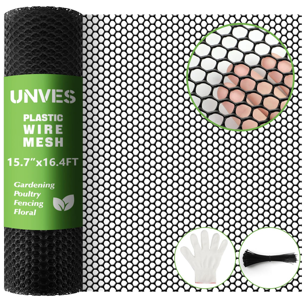Unves Chicken Wire Plastic Mesh roll black 15.7IN x 16.4FT