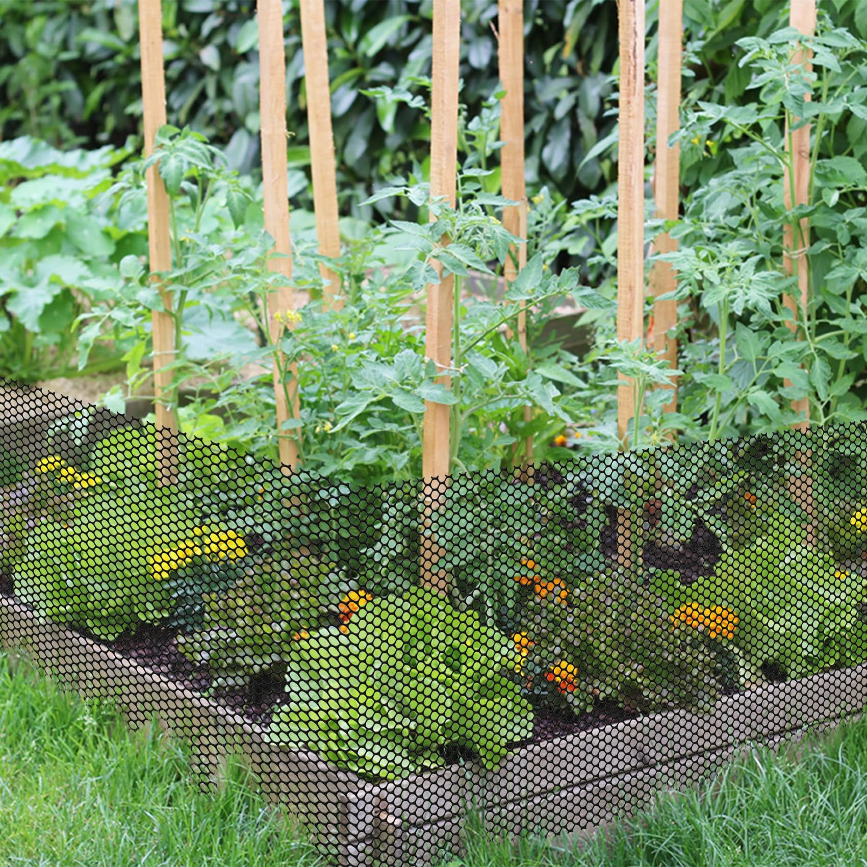 Unves Chicken Wire Plastic Mesh showing installation accessories