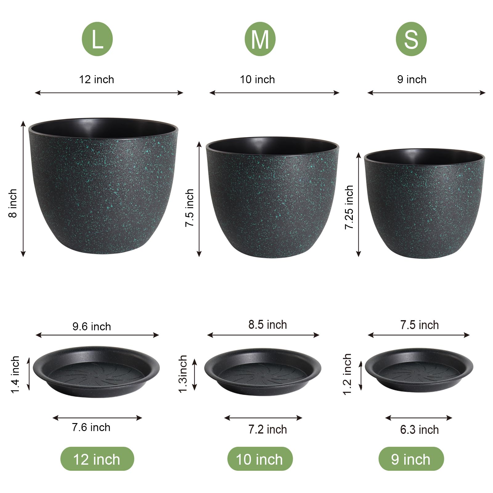 UOUZ 10-inch plant pot with drainage holes and saucer