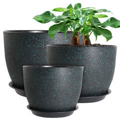 UOUZ 12-inch black plant pot with green speckles front view