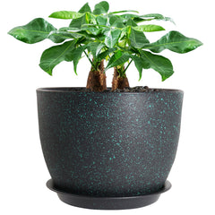 UOUZ 12-inch large plant pot black with green speckles front view