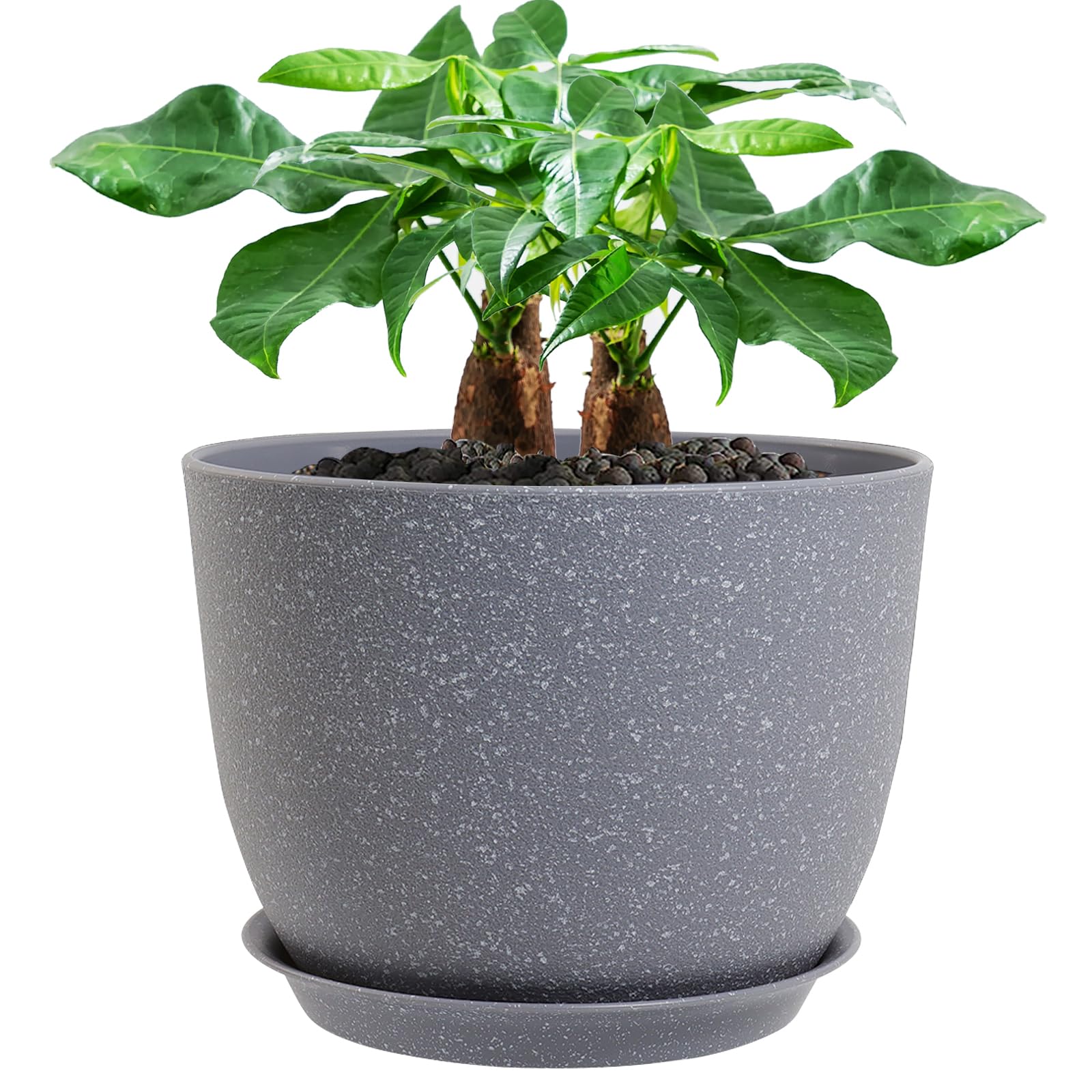 UOUZ 12-inch large plant pot in grey speckles, front view
