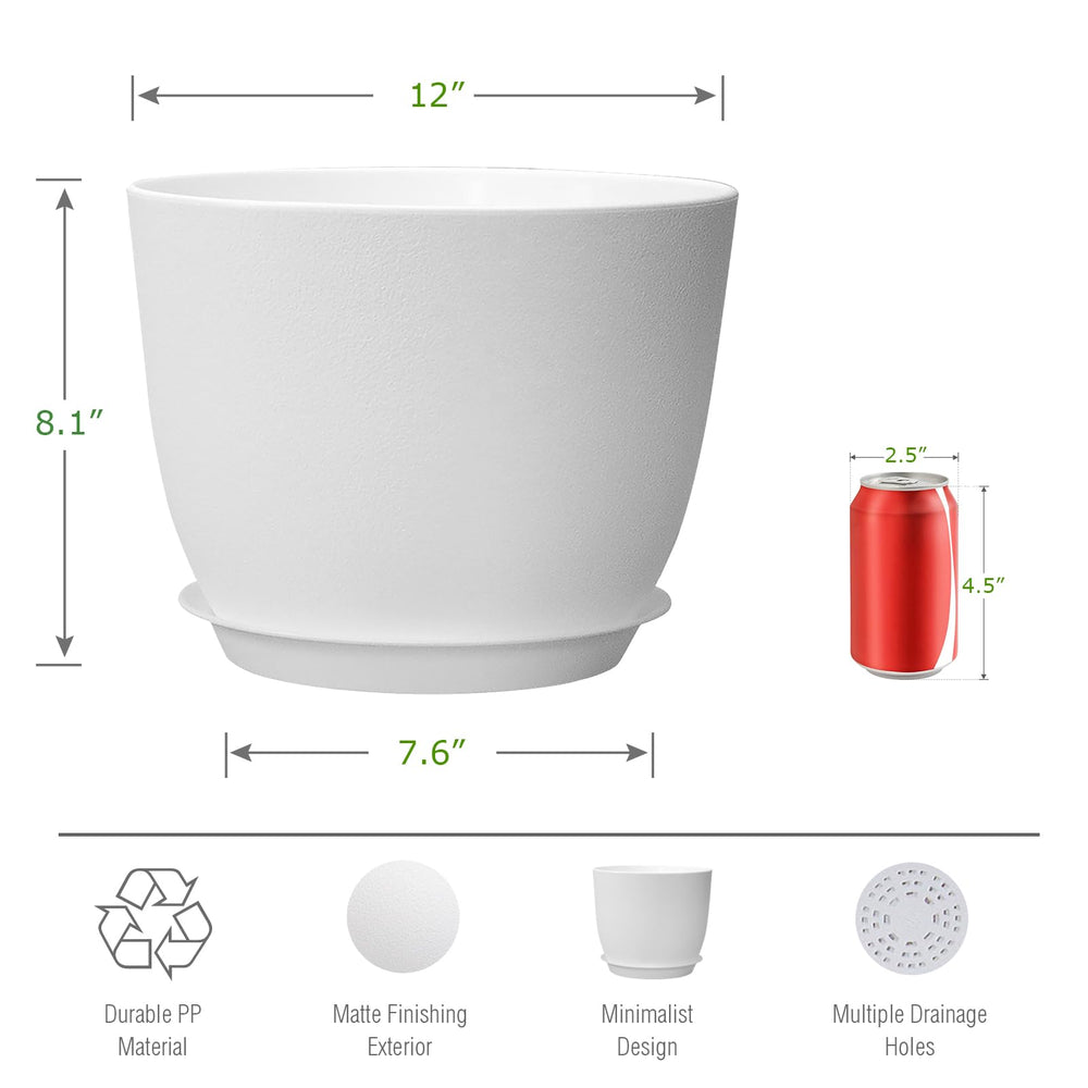 UOUZ 12-inch large plant pot with detachable saucer
